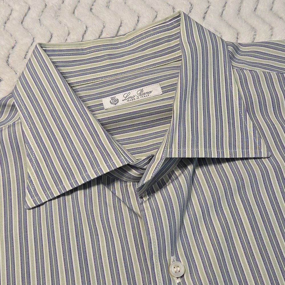 Loro Piana Button Down Dress Shirt  Mens 18½ 46 Made in Italy 100% Cotton Stripe